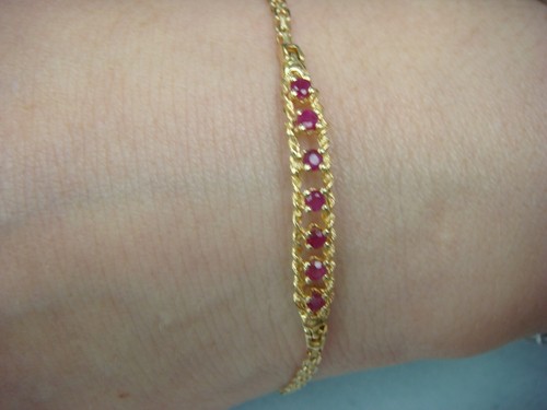 14 KT GOLD DELICATE LADIES BRACELET WITH GENUINE RUBIES 7'LONG 3.0 GRAMS - Picture 11 of 15