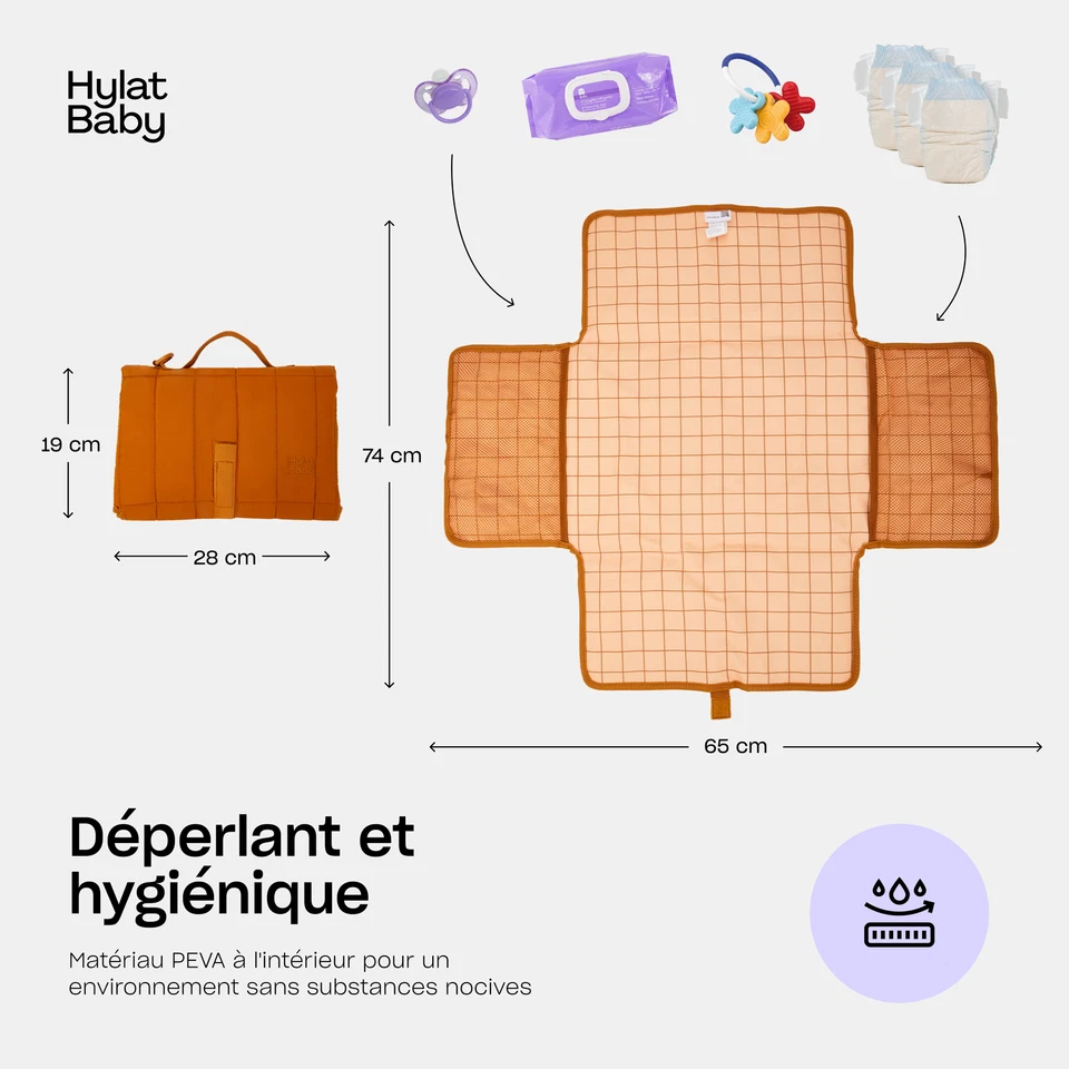 Hylat Baby Matelas à langer portable - pliable et résistant à l'eau - Marron - Photo 2/4