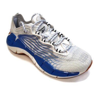 Reebok Zig Kinetica II Mens 4.5 Womens 6 White Blue Athletic Training Sneakers