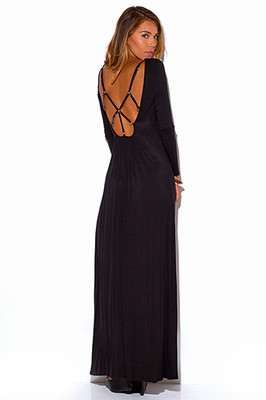 long sleeve backless black maxi dress Backless Black Lace Long Sleeve Turtleneck Dress Seduction S / Black