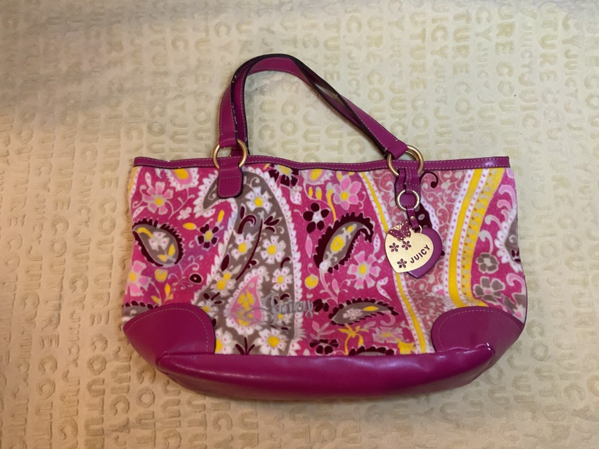 Y2K 2009 Vintage Juicy Couture Pink Paisley Terry Cloth Tote bag