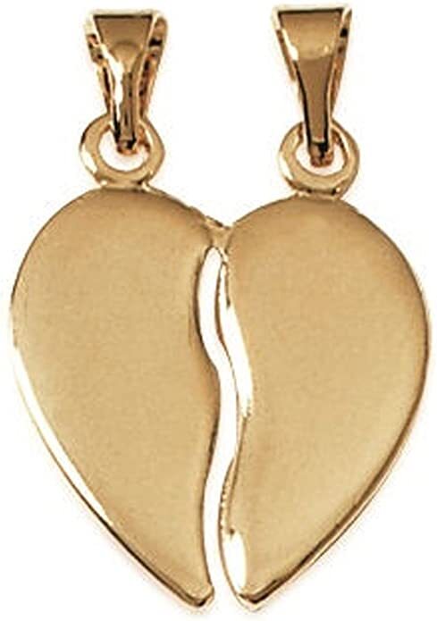 Colgante De Oro Chapado - Corazón Divisible En 2 Partes: 2 Colgantes - Grabado