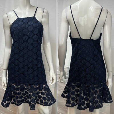 trina turk navy lace dress TRINA TURK PAULA BLUE FLORAL LACE DRESS(Sz 4)