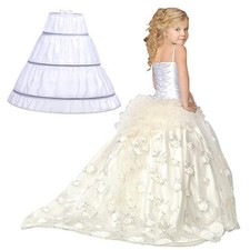 Girls' 3 Hoops Petticoat Full Slip Crinoline Skirt Ball Gown 6-7 Years White