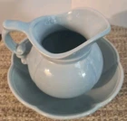 Vintage McCoy Pottery 7528 Water Pitcher & Bowl Basin Set Light Blue Excellent
