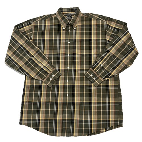 Jos A Bank Traveler's Collection Plaid Dress Shirt Men's Size L Tailored Fit