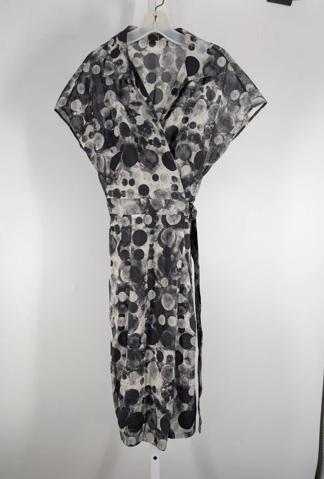 Vestido envolvente Akris Punto algodón arte estampado de puntos geométricos negro blanco Suiza OS Foto 2 de 4