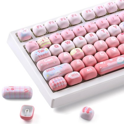 Cute Pink Ice Cream Custom Keycaps, 138 Keys Dye Sub PBT MOG Profile Keycap S...