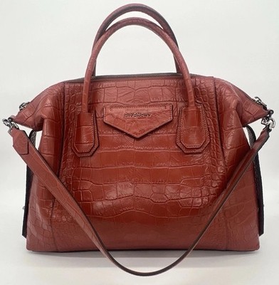 Authentic NWT Givenchy Antigona Soft Medium Croc-Embossed Leather Bag Paprika