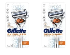 2X Gillette Skinguard Razor 1 razor handle & 1 cartridge Shave SENSITIVE SKIN