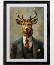 Stag In a Suit Framed Canvas Picture Poster Print Wall Art