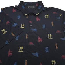 Travis Mathew Polo Shirt Mens 2XL BLACK Party Animal Golf Slim Fit Performance