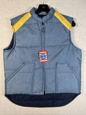 Simco Retro Puffer Vest- NWT. Blue & Yellow Insulated Striped Ski 80s 70s SZ XL