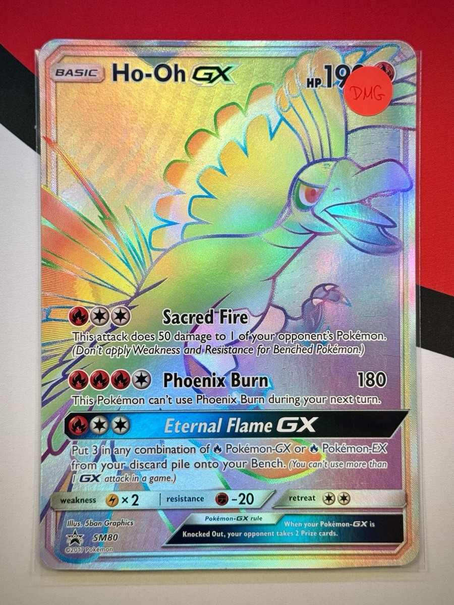 JUMBO Ho-Oh GX Oversized Rainbow Black Star Promo SM80 Pokémon DMG