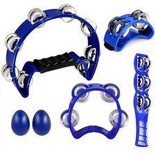 4 Bell Foot Tambourine Hand Held Percussion Blue