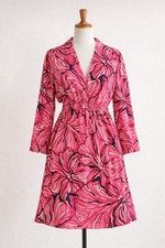 LILLY PULITZER Sz S Alexandra Pink Navy Floral V Neck Stretchy Dress 3/4 Sleeve