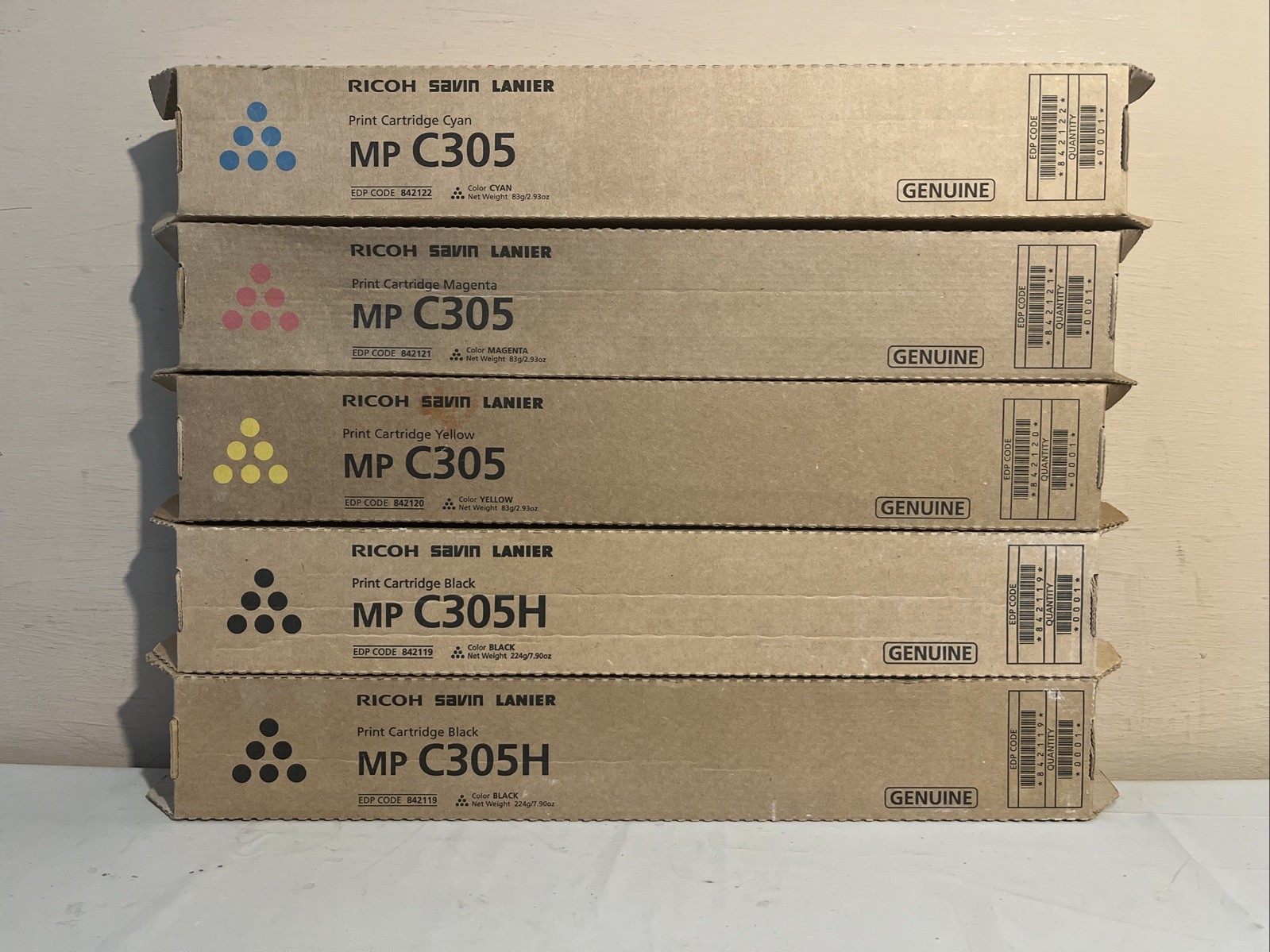 5 Genuine Ricoh Savin Lanier Toner CYMK MP C305 842120 842122 842121 842119 OEM