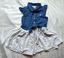 Guess Chambray Blue Dress White eyelet flare lined  24m