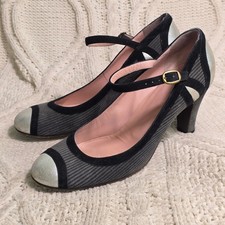 Marc Jacobs Mary Jane Pumps Gray Silver Suede Colorblock Corduroy Womens 40