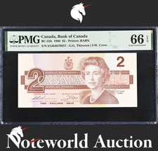 Canada Bank of Canada 2 Dollars 1986 BC-55b UNC PMG 66 EPQ NR 1 3rd TOP POP