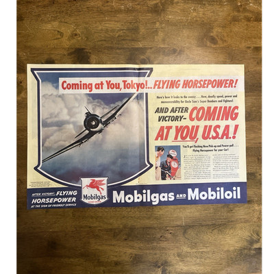 Mobil Mobilgas Mobiloil Vintage Advertising Poster ''Coming at You, Tokyo!''