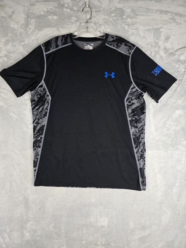 Under Armour Tee Shirt Mens Large Black Camo Vented Fitted Heat Gear Tough Logo