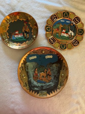 Vintage Peru (2) and Equador (1)  Copper Brass Wall Plates