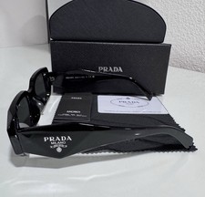 PRADA PRADA Milano Women’s Rectangle Sunglasses Black Frame Gray Tinted Lenses