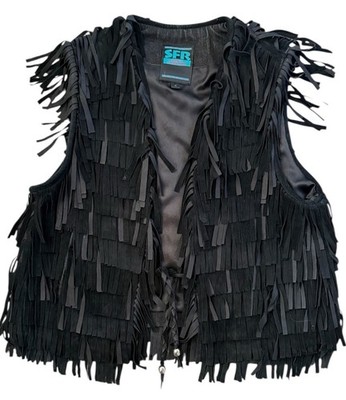 SFR Santa Fe Re Creations Black Suede Fringe Lined Vest Size M Women s