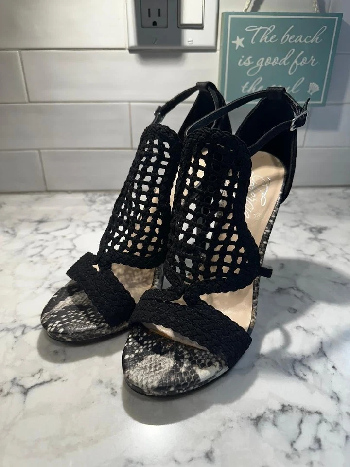 Fergie Catalina размер 8 корзина плетение черный змея печать stiletto модные каблуки - Изображение 3 из 4