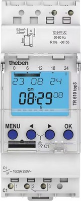 Theben TR 610 top3 12-24V Digitale Zeitschaltuhr Hutschiene, DIN-Schiene, 2TE
