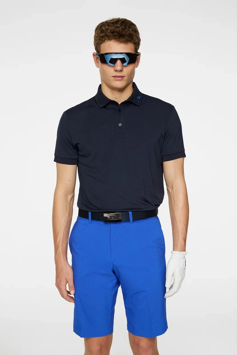 J. LINDEBERG MEN'S KV REGULAR FIT PRINT POLO GOLF MEDIUM GLITCH BRIDGE BLUE NEW