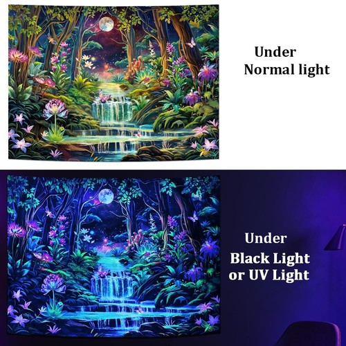 Fantasy Forest Tapestry Aesthetic Moon Tapestry UV Reactive Neon Galaxy Space Wa - Picture 5 of 7