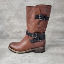 Clarks Leather Boots Womens 7 Rust Brown Volara Melody Harness Buckle Riding