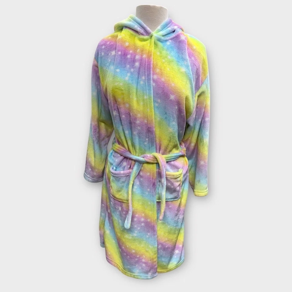 Albornoz con capucha unicornio pastel arco iris felpa tie dye bata cuerno 3D niños 14-15 Foto 3 de 4