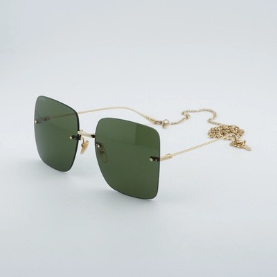 GUCCI GG1147S 002 Gold/Dark Green With Gold Chain 62-19-135 Sunglasses New Au...