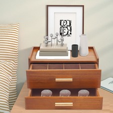 Desktop Organiser 2 Drawers Wood Tea Bag Organizer Storage Box Tea Station Brown