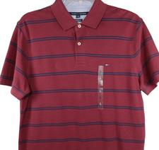 NEW Tommy Hilfiger Classic Fit Polo Shirt Mens Large Burgundy Navy Striped NWT
