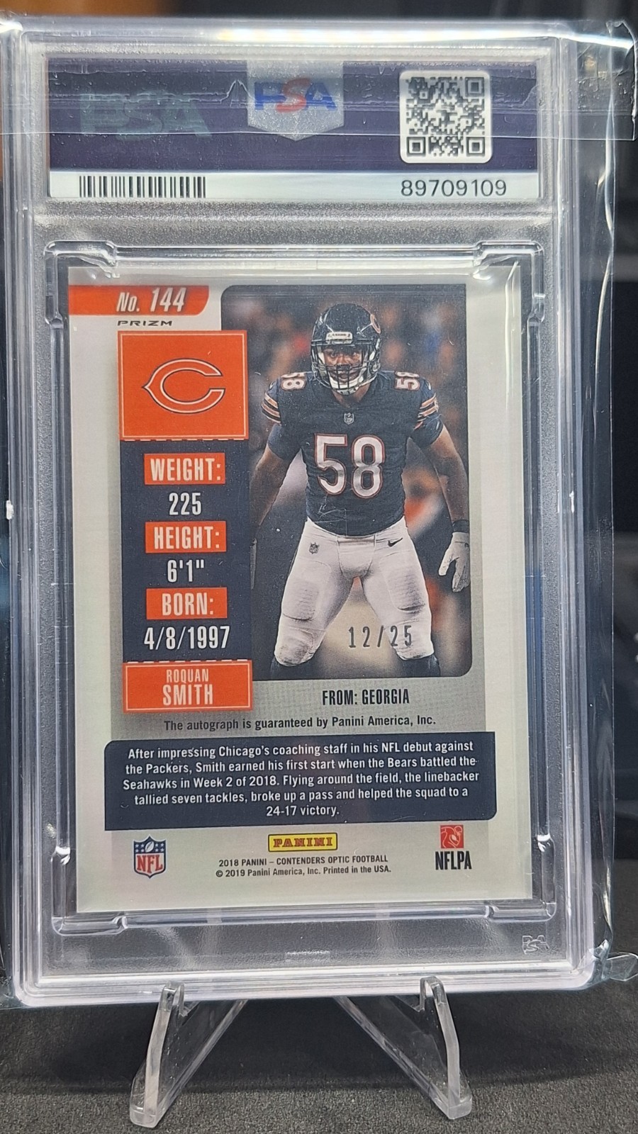 ROQUAN SMITH Blue Rookie Ticket Auto /25 PSA 9 - 2018 Contenders Optic view 2