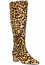 Gianni Bini Leopard Knee High Boots Pointed Toe Zip US 8.5