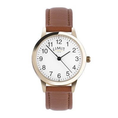 Limit 30 mm Damen-Analoguhr rund gold mit braunem Armband