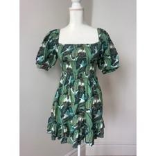 Mary Marshmallow green tropical puff sleeve mini dress size medium