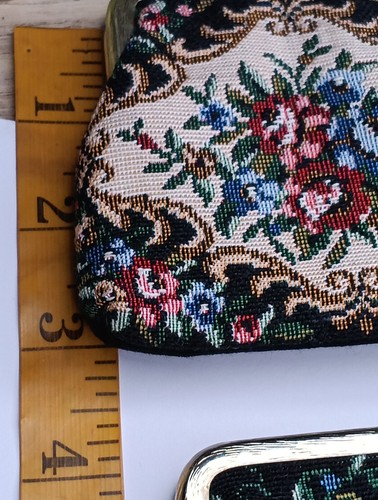 Vtg 1950's Handmade In Hongkong Floral Tapestry Gold 3 Piece Purse & Changepurse - Picture 20 of 23