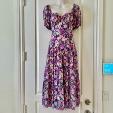ASTR The LABEL Pink-Floral Tiered Puff Sleeve Midi Dress XS, NEW With Defect