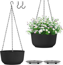 12 Inch Black Hanging Planters for Outdoor Indoor Plants - Set of 2