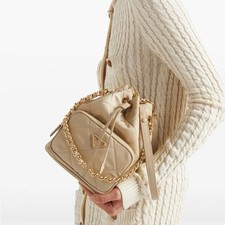 NEW Prada Women’s Re-Edition 1995 Chaîne Re-Nylon Bag Desert Beige Quilted OS