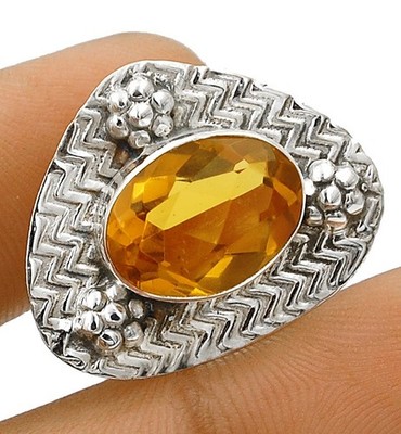 5 kt natürlicher goldener Citrin 925 massives Sterlingsilber Anhänger 7/8 Zoll lang @B7-9