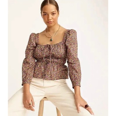 J. Crew Cinched-Waist Organic Cotton Top Size 2 In Liberty Busy Izzy Print