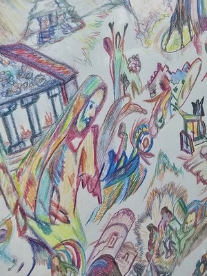Marlene Sharple Original 1984 Visionary Colored Pencil Drawing- Signed & framed