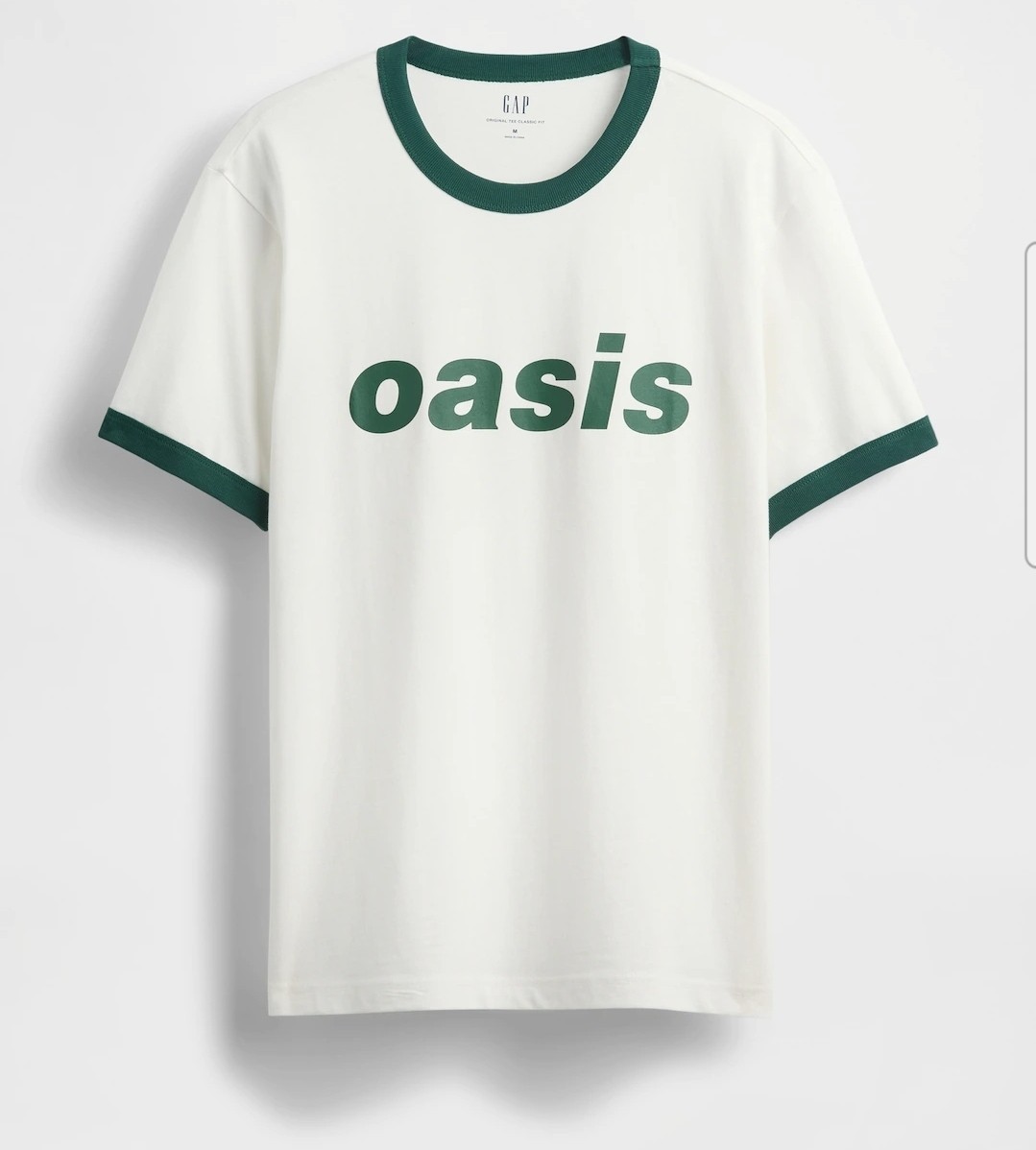 New Oasis Green Logo Mens Large White Cotton Ringer Alt Rock Tee